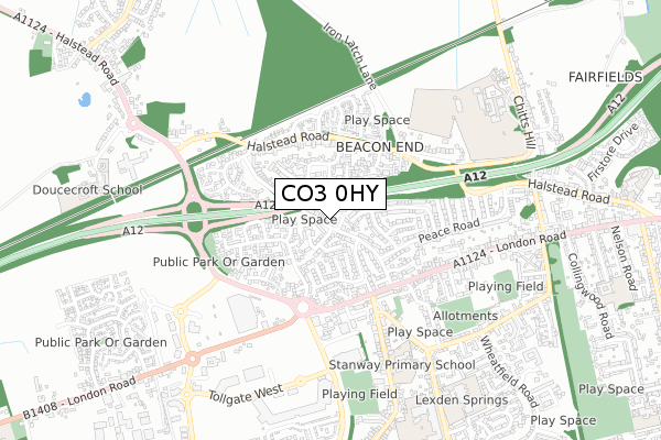 CO3 0HY map - small scale - OS Open Zoomstack (Ordnance Survey)