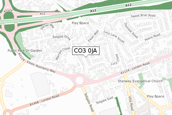 CO3 0JA map - large scale - OS Open Zoomstack (Ordnance Survey)