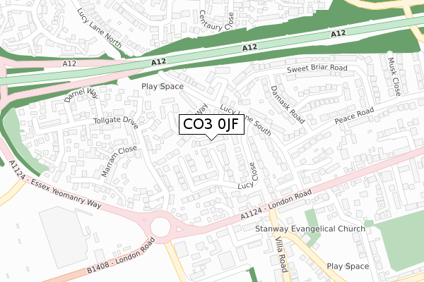 CO3 0JF map - large scale - OS Open Zoomstack (Ordnance Survey)