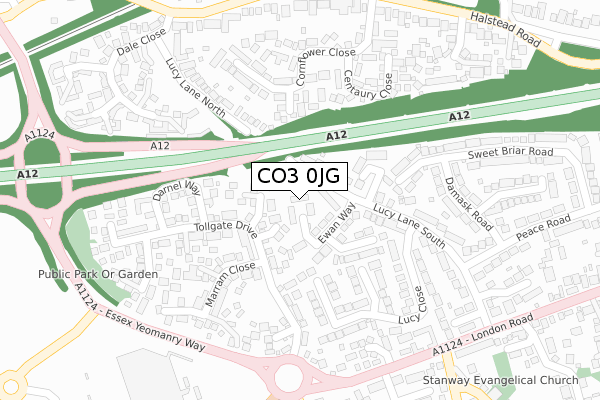 CO3 0JG map - large scale - OS Open Zoomstack (Ordnance Survey)