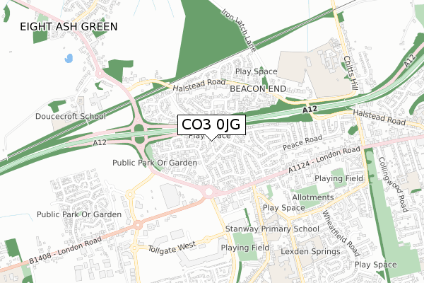 CO3 0JG map - small scale - OS Open Zoomstack (Ordnance Survey)