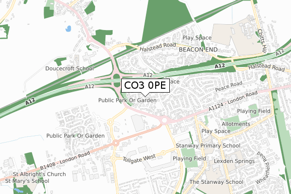 CO3 0PE map - small scale - OS Open Zoomstack (Ordnance Survey)