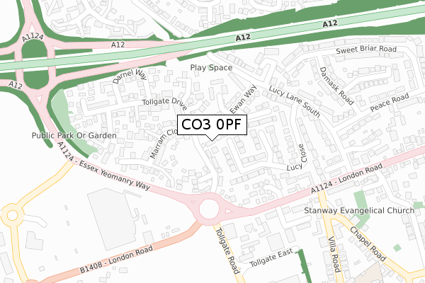 CO3 0PF map - large scale - OS Open Zoomstack (Ordnance Survey)