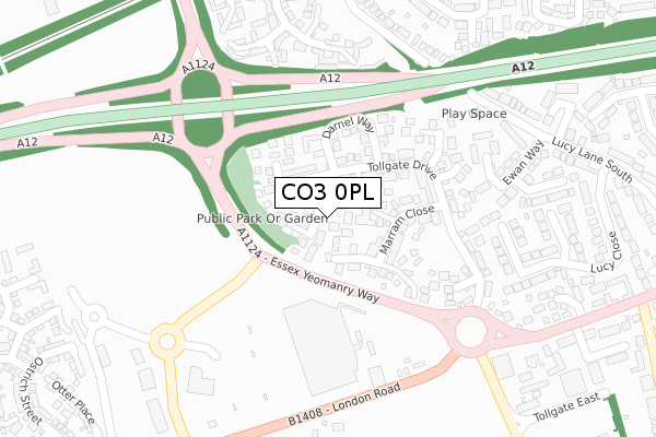 CO3 0PL map - large scale - OS Open Zoomstack (Ordnance Survey)