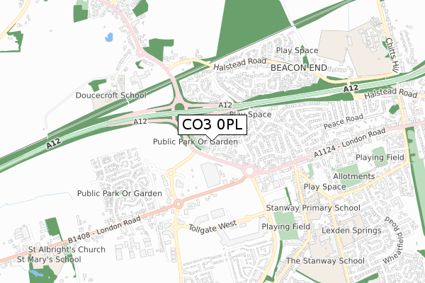 CO3 0PL map - small scale - OS Open Zoomstack (Ordnance Survey)