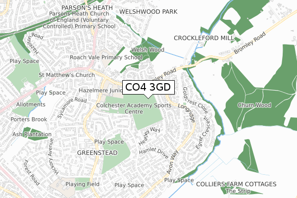 CO4 3GD map - small scale - OS Open Zoomstack (Ordnance Survey)