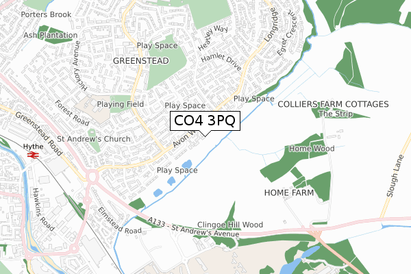 CO4 3PQ map - small scale - OS Open Zoomstack (Ordnance Survey)