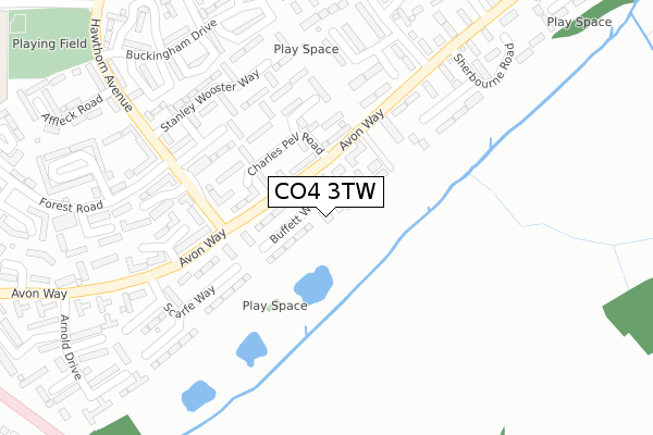 CO4 3TW map - large scale - OS Open Zoomstack (Ordnance Survey)