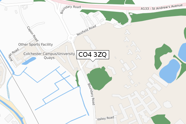 CO4 3ZQ map - large scale - OS Open Zoomstack (Ordnance Survey)