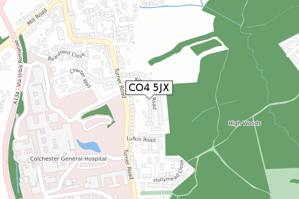 CO4 5JX map - large scale - OS Open Zoomstack (Ordnance Survey)