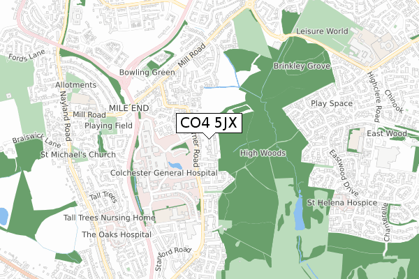 CO4 5JX map - small scale - OS Open Zoomstack (Ordnance Survey)