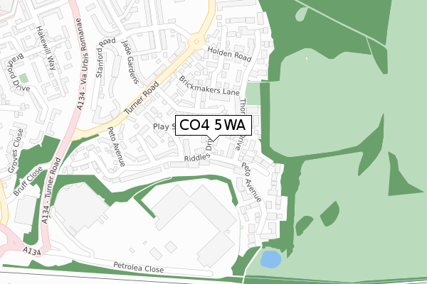 CO4 5WA map - large scale - OS Open Zoomstack (Ordnance Survey)