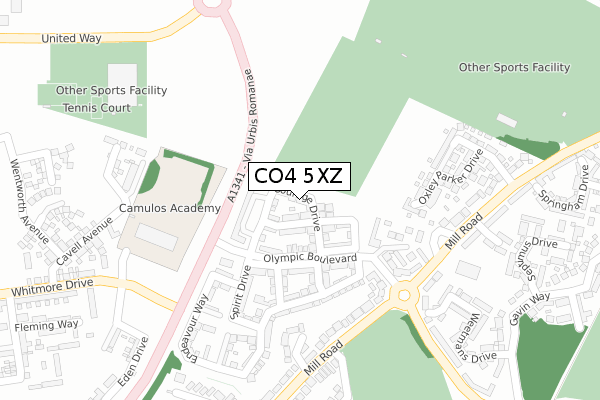 CO4 5XZ map - large scale - OS Open Zoomstack (Ordnance Survey)