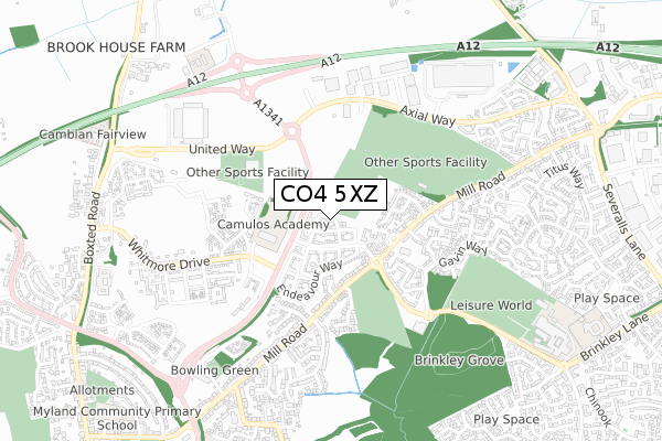 CO4 5XZ map - small scale - OS Open Zoomstack (Ordnance Survey)