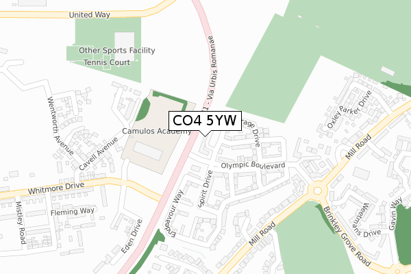 CO4 5YW map - large scale - OS Open Zoomstack (Ordnance Survey)