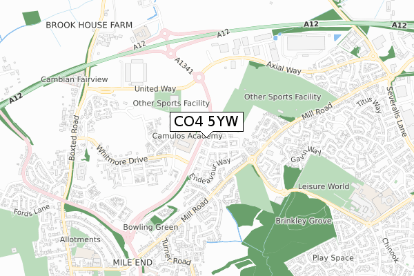 CO4 5YW map - small scale - OS Open Zoomstack (Ordnance Survey)