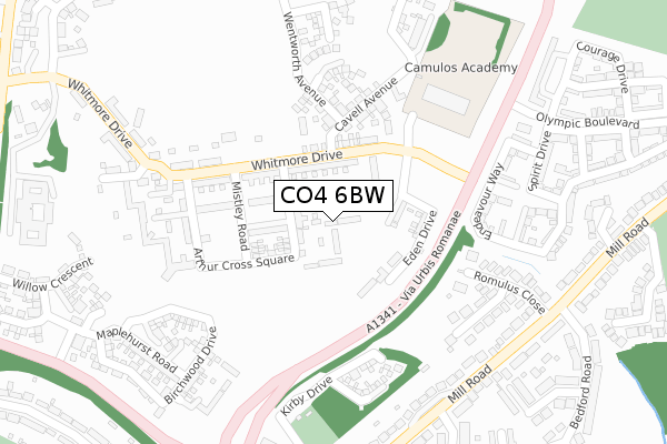 CO4 6BW map - large scale - OS Open Zoomstack (Ordnance Survey)