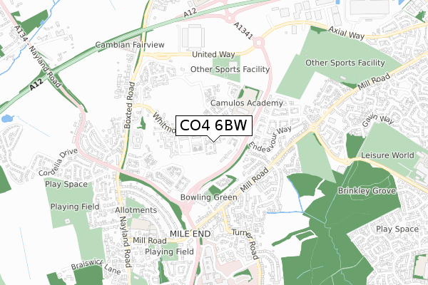 CO4 6BW map - small scale - OS Open Zoomstack (Ordnance Survey)