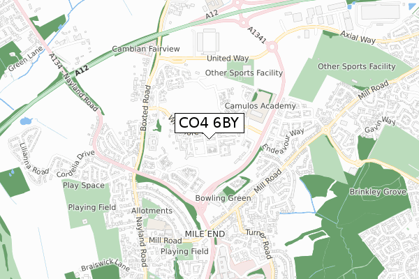 CO4 6BY map - small scale - OS Open Zoomstack (Ordnance Survey)