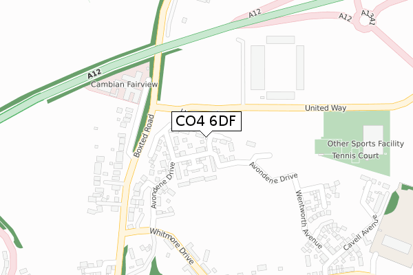 CO4 6DF map - large scale - OS Open Zoomstack (Ordnance Survey)