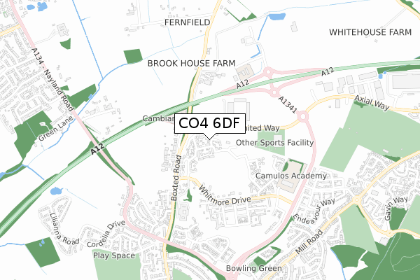 CO4 6DF map - small scale - OS Open Zoomstack (Ordnance Survey)