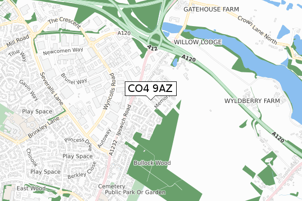 CO4 9AZ map - small scale - OS Open Zoomstack (Ordnance Survey)