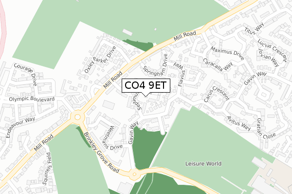 CO4 9ET map - large scale - OS Open Zoomstack (Ordnance Survey)