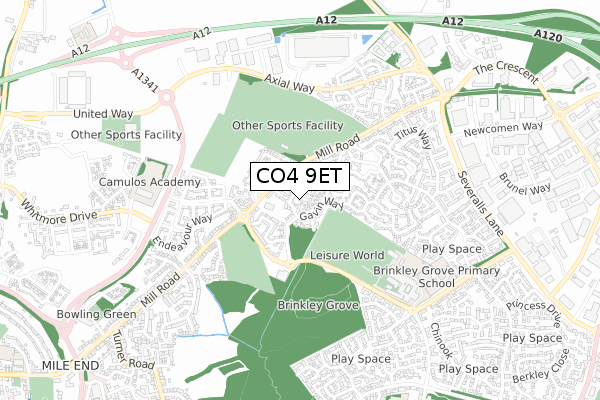 CO4 9ET map - small scale - OS Open Zoomstack (Ordnance Survey)