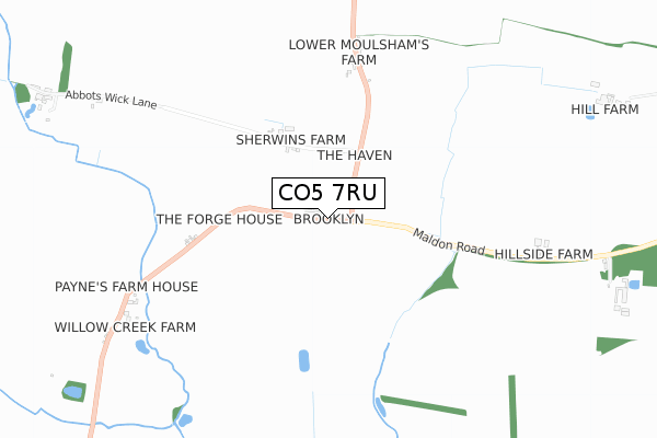 CO5 7RU map - small scale - OS Open Zoomstack (Ordnance Survey)