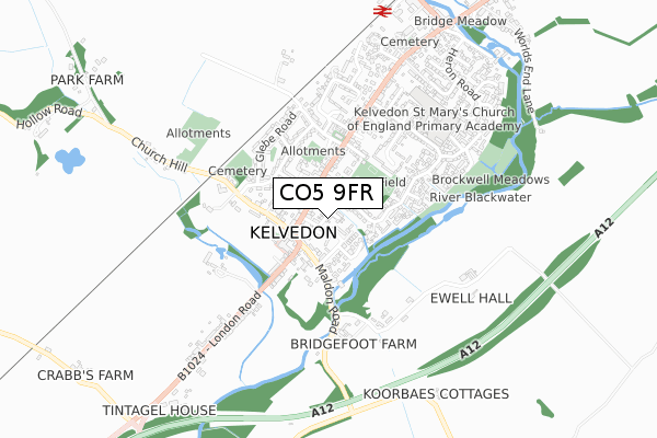 CO5 9FR map - small scale - OS Open Zoomstack (Ordnance Survey)