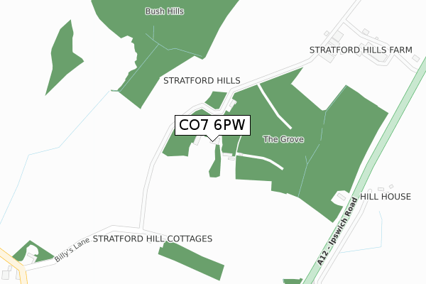 CO7 6PW map - large scale - OS Open Zoomstack (Ordnance Survey)