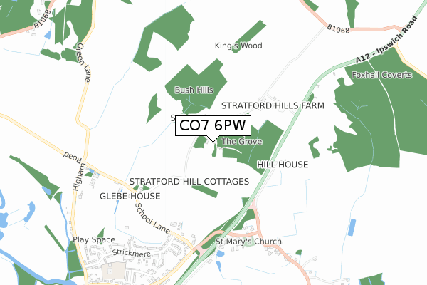 CO7 6PW map - small scale - OS Open Zoomstack (Ordnance Survey)