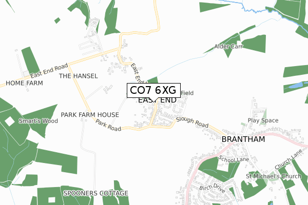 CO7 6XG map - small scale - OS Open Zoomstack (Ordnance Survey)