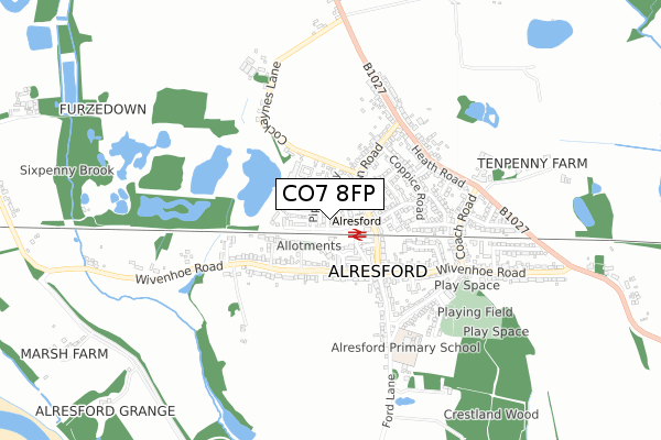 CO7 8FP map - small scale - OS Open Zoomstack (Ordnance Survey)