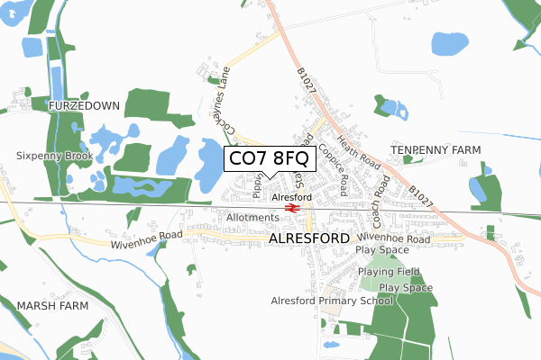 CO7 8FQ map - small scale - OS Open Zoomstack (Ordnance Survey)