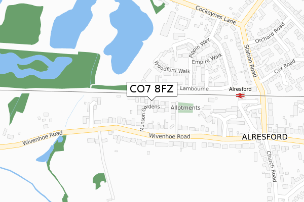 CO7 8FZ map - large scale - OS Open Zoomstack (Ordnance Survey)