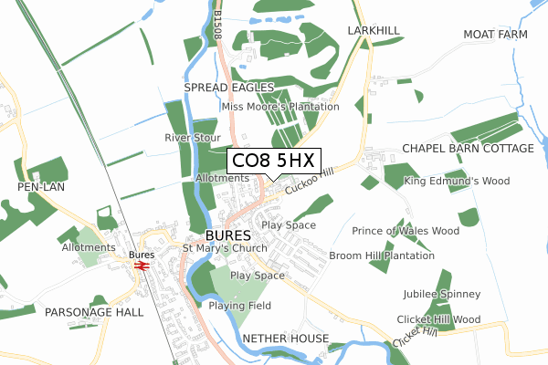 CO8 5HX map - small scale - OS Open Zoomstack (Ordnance Survey)