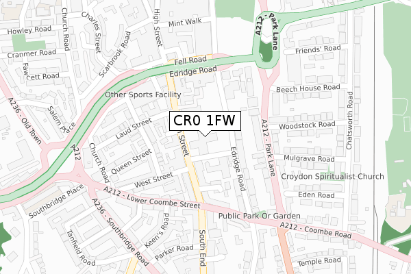 CR0 1FW map - large scale - OS Open Zoomstack (Ordnance Survey)