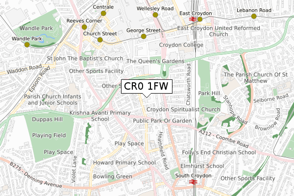 CR0 1FW map - small scale - OS Open Zoomstack (Ordnance Survey)