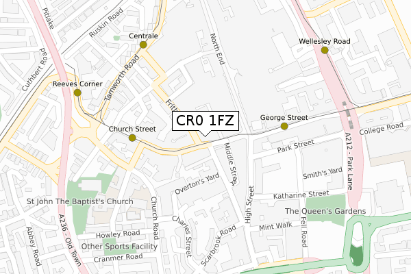 CR0 1FZ map - large scale - OS Open Zoomstack (Ordnance Survey)