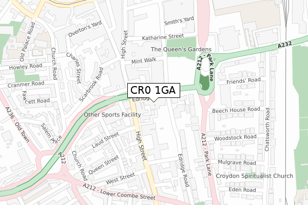 CR0 1GA map - large scale - OS Open Zoomstack (Ordnance Survey)