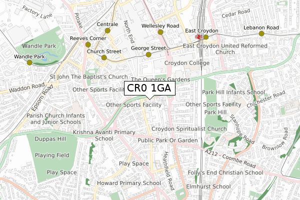 CR0 1GA map - small scale - OS Open Zoomstack (Ordnance Survey)