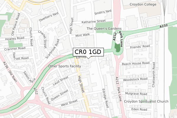 CR0 1GD map - large scale - OS Open Zoomstack (Ordnance Survey)