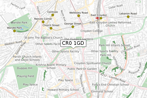 CR0 1GD map - small scale - OS Open Zoomstack (Ordnance Survey)