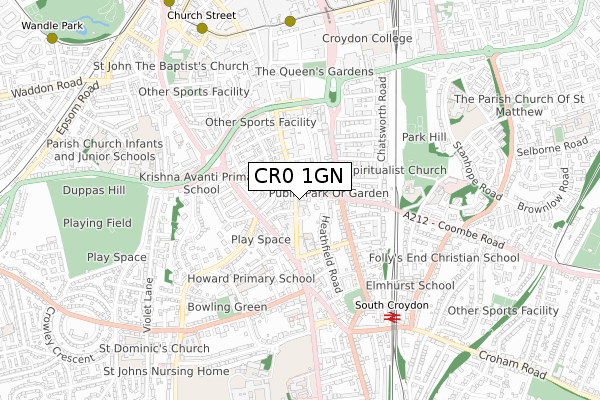 CR0 1GN map - small scale - OS Open Zoomstack (Ordnance Survey)