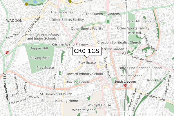 CR0 1GS map - small scale - OS Open Zoomstack (Ordnance Survey)