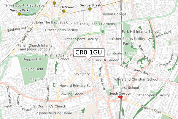 CR0 1GU map - small scale - OS Open Zoomstack (Ordnance Survey)