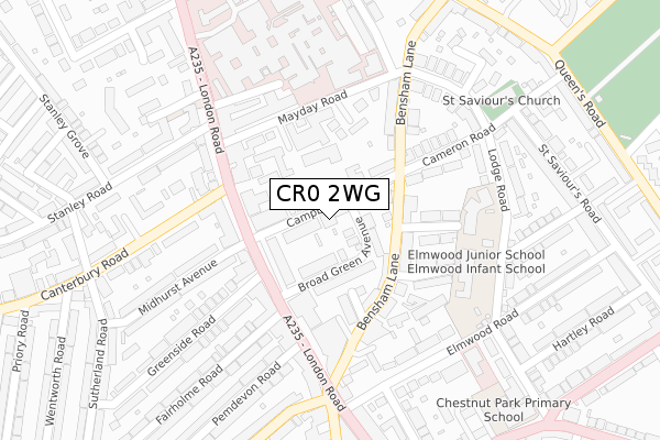 CR0 2WG map - large scale - OS Open Zoomstack (Ordnance Survey)