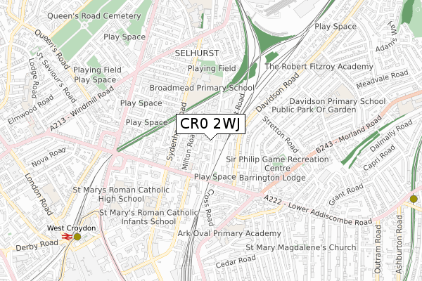 CR0 2WJ map - small scale - OS Open Zoomstack (Ordnance Survey)