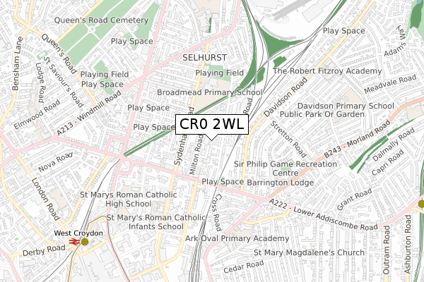 CR0 2WL map - small scale - OS Open Zoomstack (Ordnance Survey)